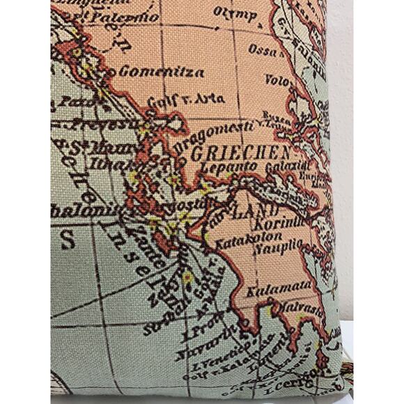 Old World Map Italy Greece Mediterranean Sea Compass Throw Pillow 17” X 17” - Picture 4 of 8